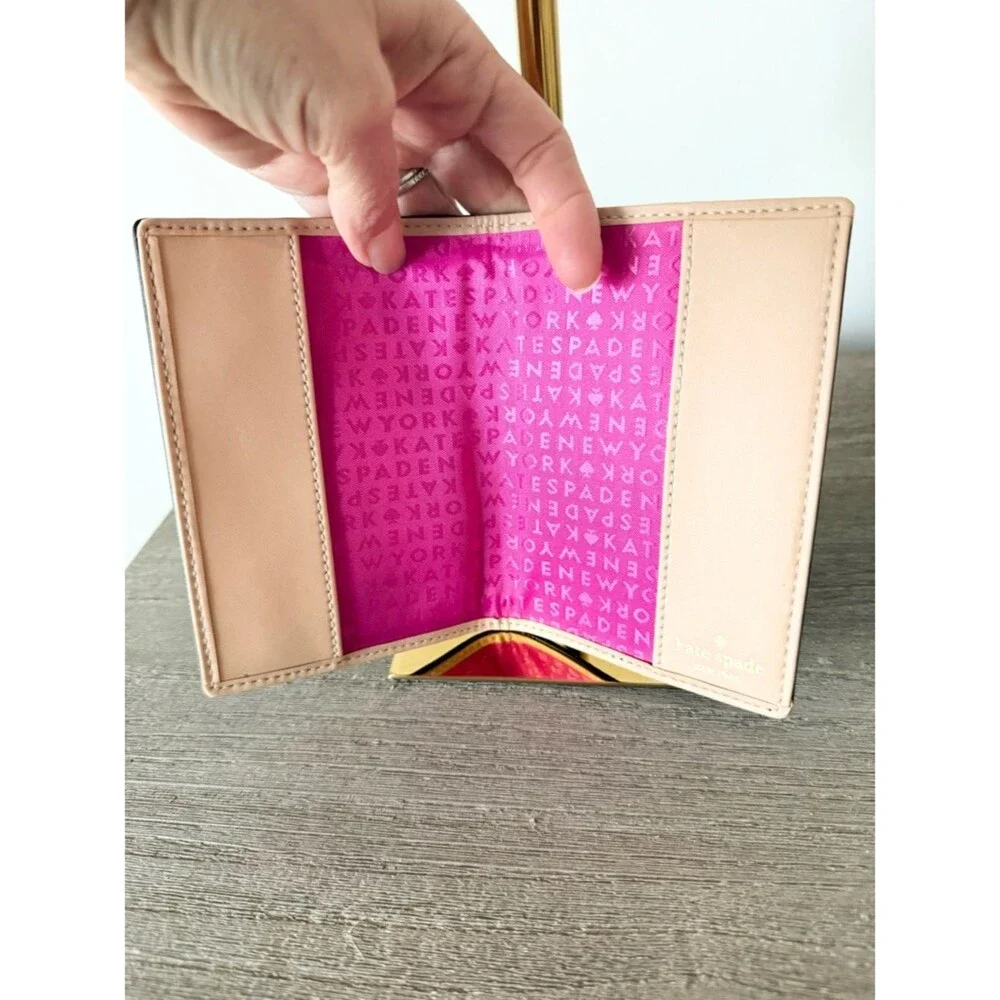 kate spade Black Pebbled Leather Passport Wallet with Gold Accent EUC